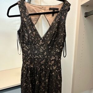 BCBGMaxAzria Black and Tan Sheath Dress V-Neck Sleeveless
